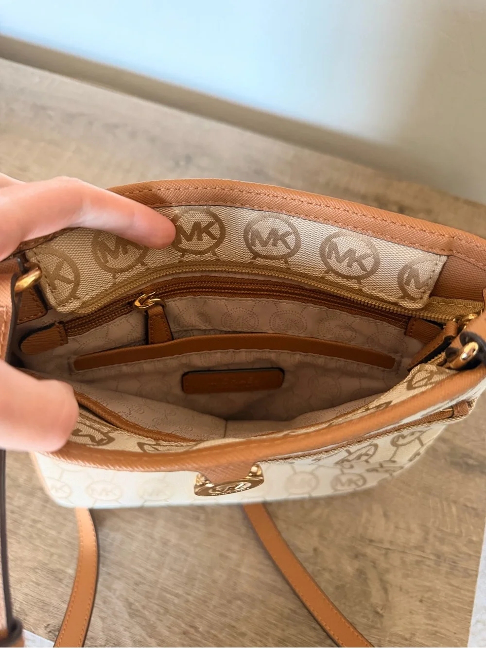 Michael Kors Tan and Beige Signature Crossbody Bag